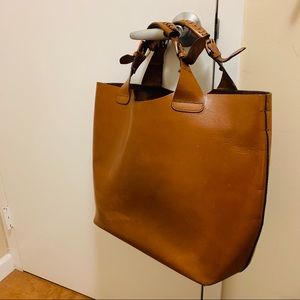 ZARA Brown Leather Bucket Tote